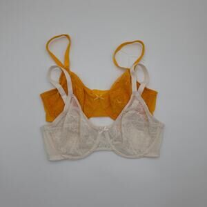 HSIA Bundle of Two Enchante Unlined Lace Underwire Bra in Yellow Cream Size 34D